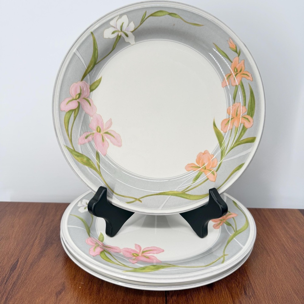 Sango Cherish 378 Korea VTG 1980s Set of 3 Salad Plates 7.5" Floral Pink Iris